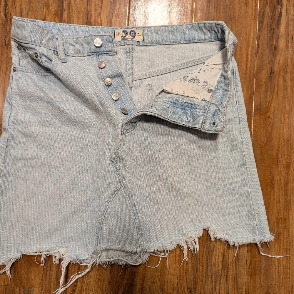 Free‎ People Going Rogue Asymmetrical Hem Distressed Denim Skirt Women's 29